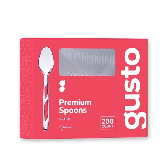 GUSTO Premium Clear Plastic Spoons Heavy Duty Disposable Utensils, 200-Pack