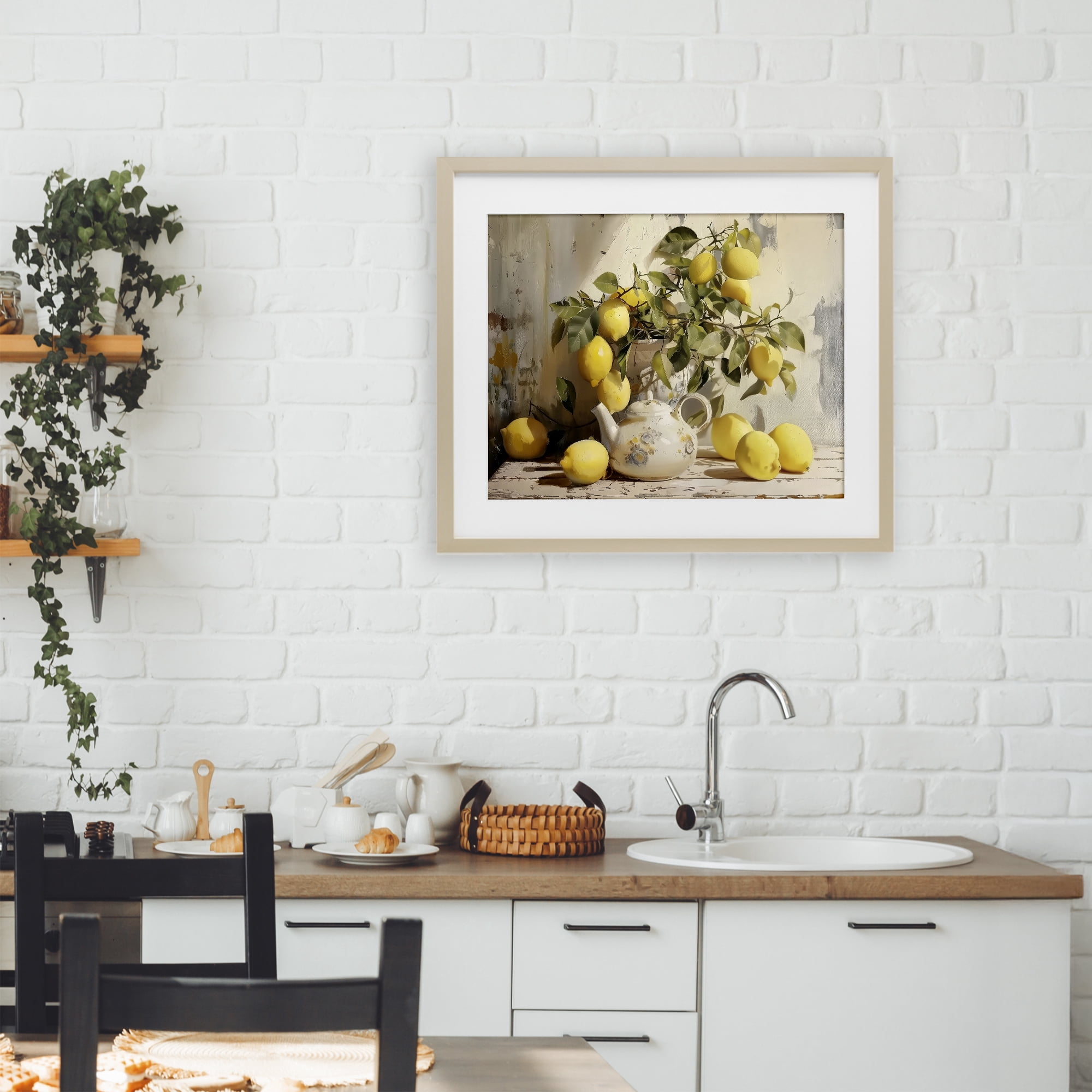 Stupell Industries Lemon Still Life with Teapot Birch Framed Print Under Glass, design by LSR Design Studio