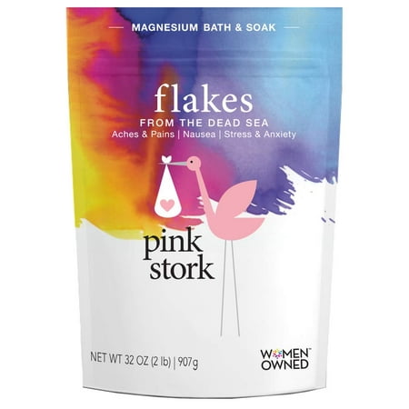 Flakes: Pregnancy Bath Salt -Organic Magnesium from Dead Sea -Morning Sickness, Energy Levels, Aches and Pains, Sleep Quality & more -Bath or Foot Soaks -Zero Fillers Pink Stork - 2