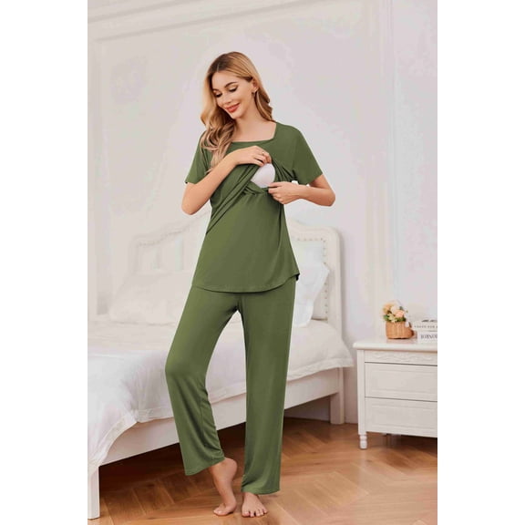 EKOUAER Women's Maternity Nursing Pajamas Sets Short Sleeve Postpartum Pregnancy Pajama for Hospital Breastfeeding PJS with Pants