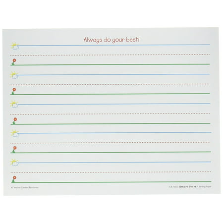 Smart Start K-1 Writing Paper: 360 sheets, Bold graphics in blue, green, and red promote the feeling of success as children simply Start at the Sky and pull down to the Ground to form