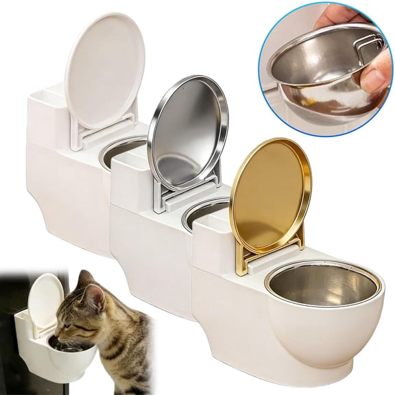 Wall-Mounted Toilet-Shaped Cat Bowl Wall Mounted Covered Ashtray Toilet Shape with Lid Creative Indoor Smoking Supplies for Home Office Bathroom Decor 14*12*10, White
