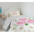 thumbnail image 4 of Ambesonne Shabby Flora Quilted Bedspread Set 2 Pcs, Vintage Clock Roses, Twin Size, Dark Khaki Pale Pink, 4 of 6