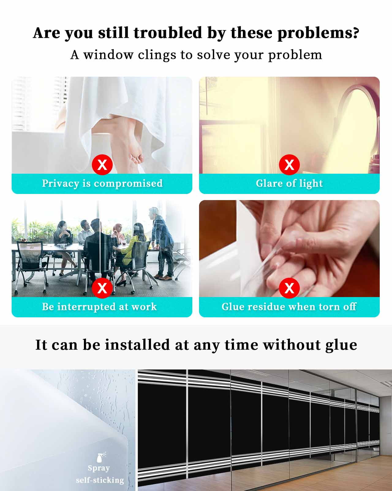 Window Privacy Film,Black Stripes UV Sun Blocking Window Tint Film Heat Control One Way Blackout Window Film,Farmhouse Modern White Vertical Lines Non Adhesive Static Cling Window Sticker 23.6x59 In