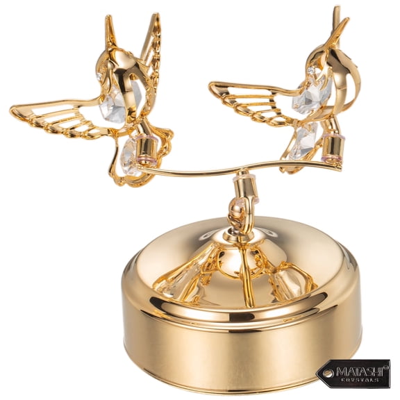 Matashi Music Box Valentine’s Day Gift for Wife, 24K Gold Plated Two Hummingbirds with Crystals, “Love Story” Tune, Gift for Her, Girlfriend, Home Decor