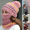 thumbnail image 3 of Walbest Womens Girls 3Pcs/set Knit Beanie Scarf Mask Set Soft Warm Fleece Lined Winter Hat with Pompom, for Outdoor Skiing Cycling Hiking, 3 of 7