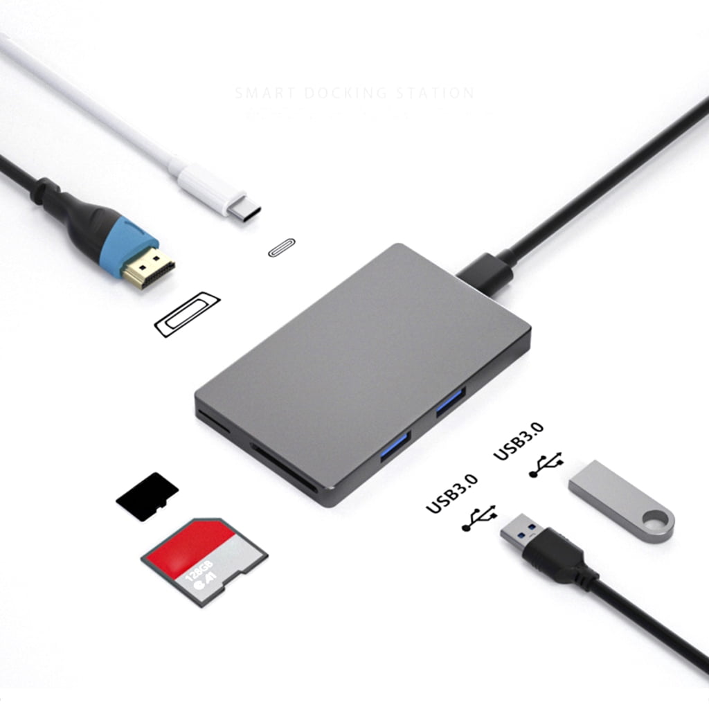 AOOOWER 6Port USB C Docking Station 4K60hz Video and PD Fast Charging Speed 2xUSB3.0 Ports with Cards Reader Slots