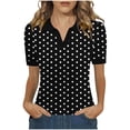 thumbnail image 3 of VBVC Women's Polka Dot Collared Shirt,Short Sleeve V-Neck Top For Women,Ladies Summer Stretchy Breathable Blouse,Black,S-2XL, 3 of 6