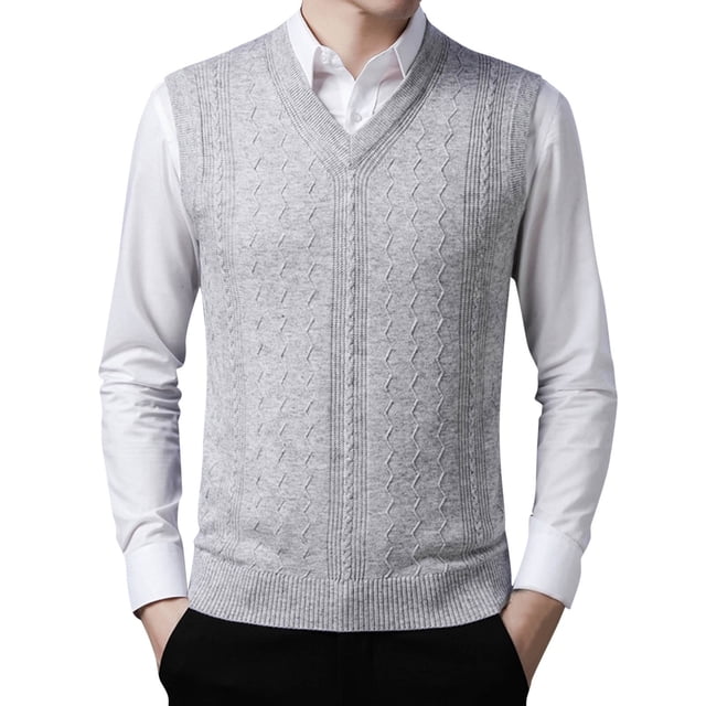 Chemise Sans Manches à Col en V Jacquard Décontractée pour Hommes