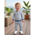 thumbnail image 4 of Loicainy Toddler Baby Boys Fall Outfit 3 6 12 18 24 Months 2T 3T 4T Casual Long Sleeve Striped Pullover with Pants 2Pcs Clothes Set, 4 of 9