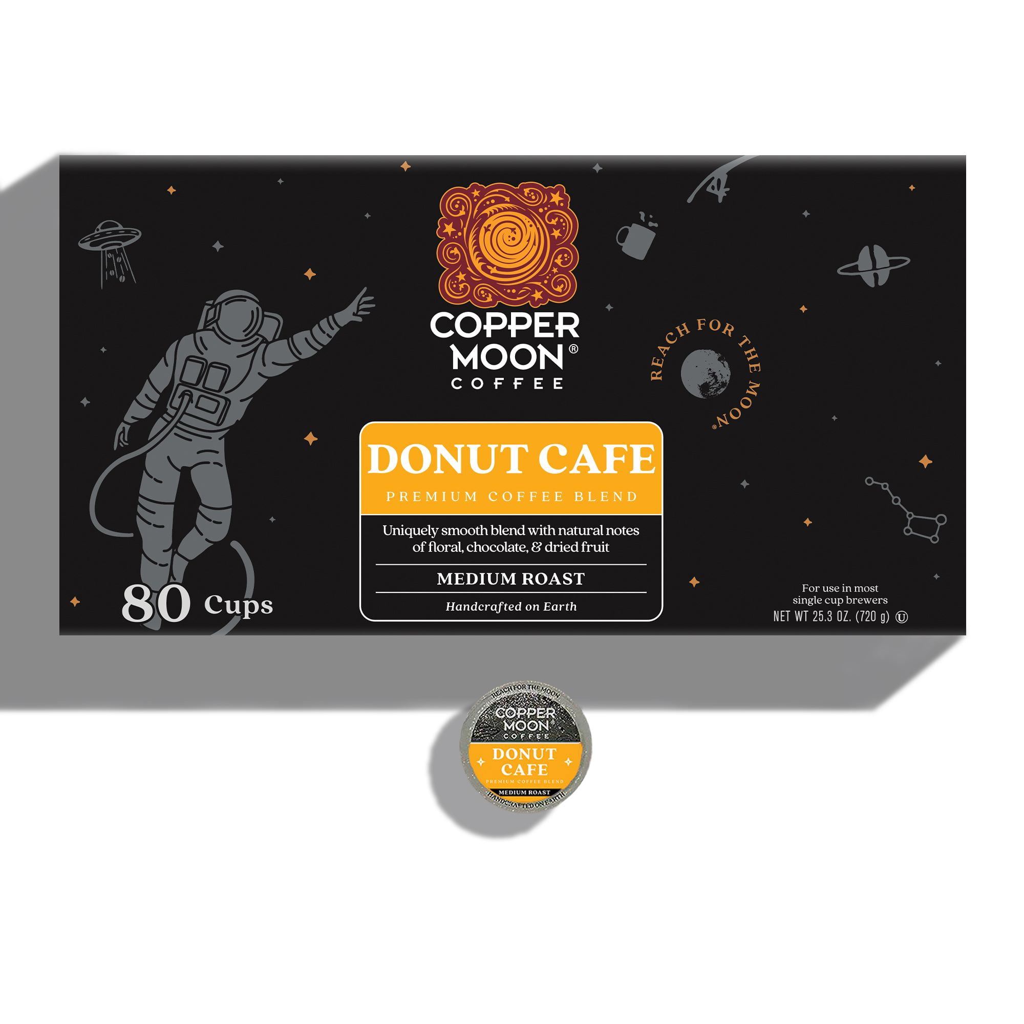Copper Moon Single Serve Coffee Pods for Keurig K-Cup Brewers, Medium Roast, Donut Café Blend, 80 Count