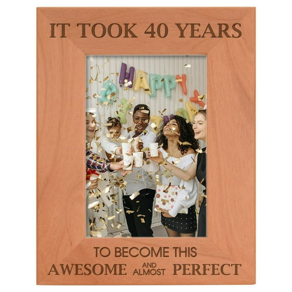 ThisWear 40th Birthday Gift It Took 40 Years Awesome Natural Wood Engraved 4x6 Portrait Picture Frame Wood