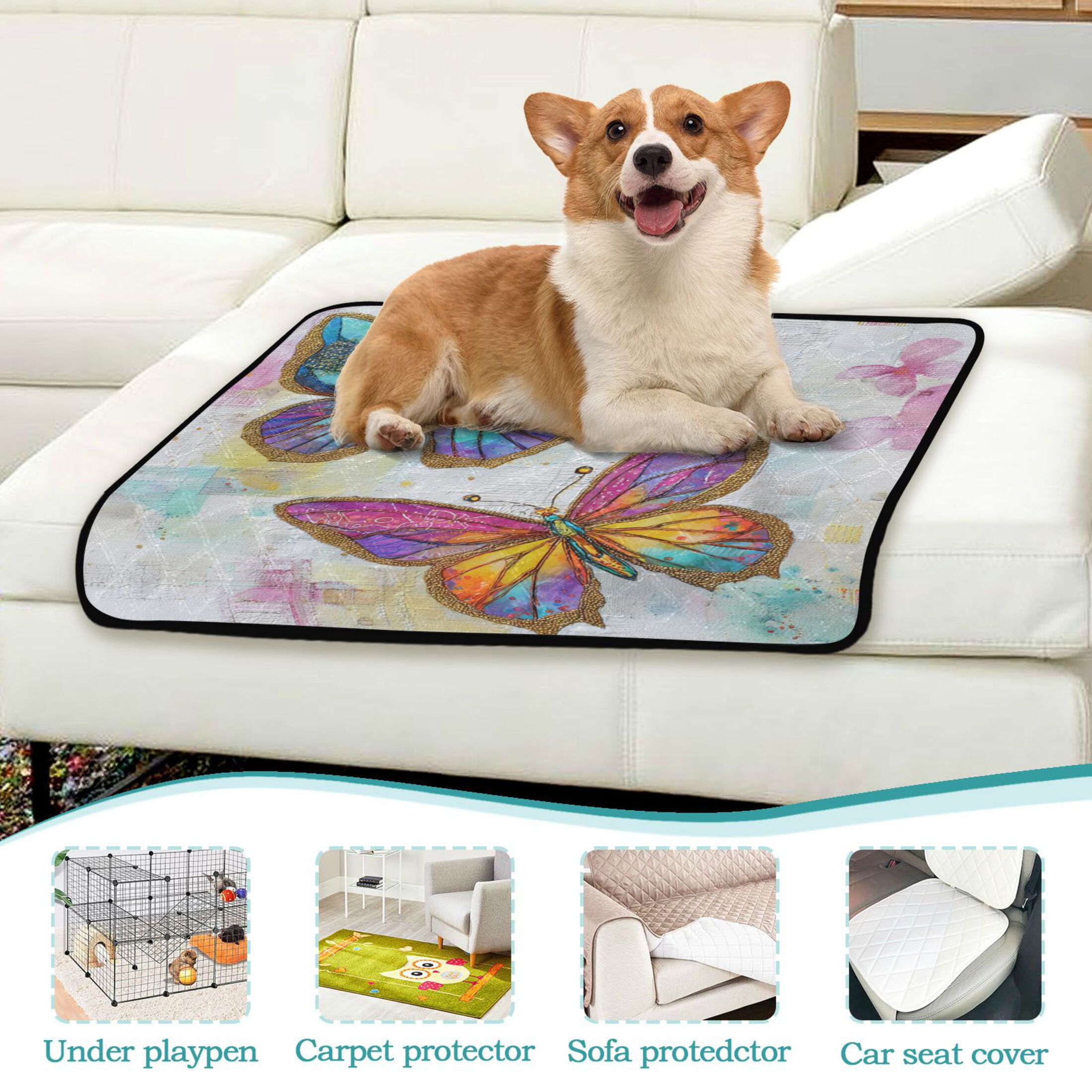 Qxltty Artistic Butterfly Cat litter Pads Pet Set of 3 Diaper Mats Center Anti-leakage Layer Absorbent Soft and Comfortable