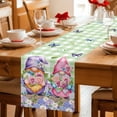 thumbnail image 5 of Blue Purple Gnomes Table Runner - 90 Inch Long Spring Hydrangea Flower Leaf Green Plaid Cotton and Linen Blended Dress Scarves Farmhouse Table Runner for Kitchen Dining, Coffee Table, 13" x 90", 5 of 8