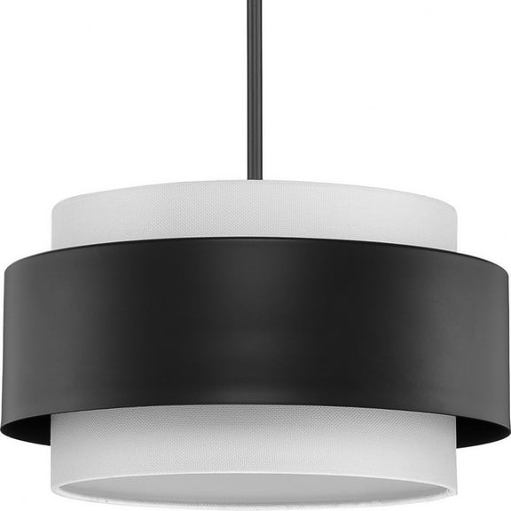 Progress Lighting Silva 3-Light Pendant, Matte Black, White Linen Shade