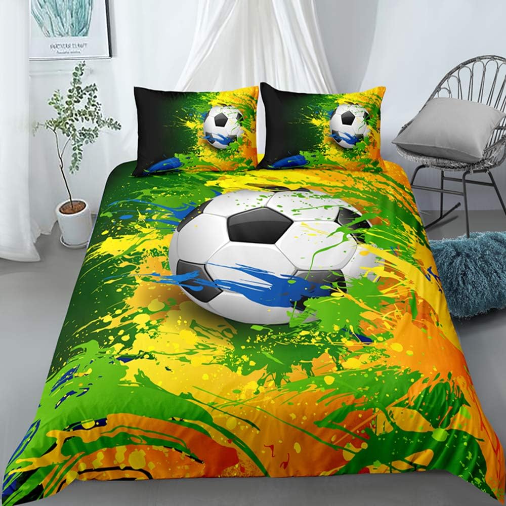 Cover Full Size Green Soccer Kids Bedding Sets Full Bed for Adults Kids ...