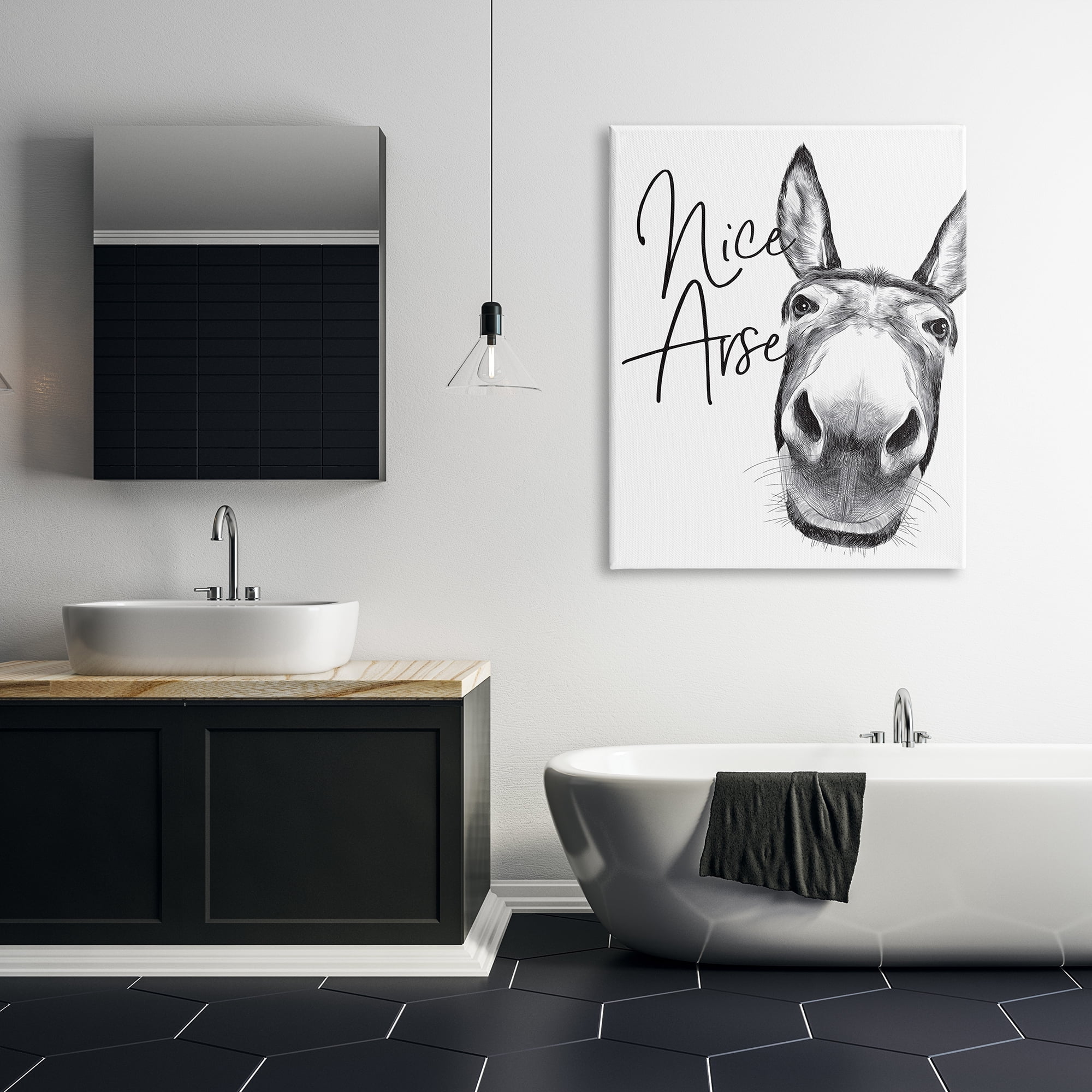 Stupell Industries Animal Humor Nice Arse Donkey Bathroom Phrase Canvas Wall Art Design by Lettered and Lined, 36" x 48"