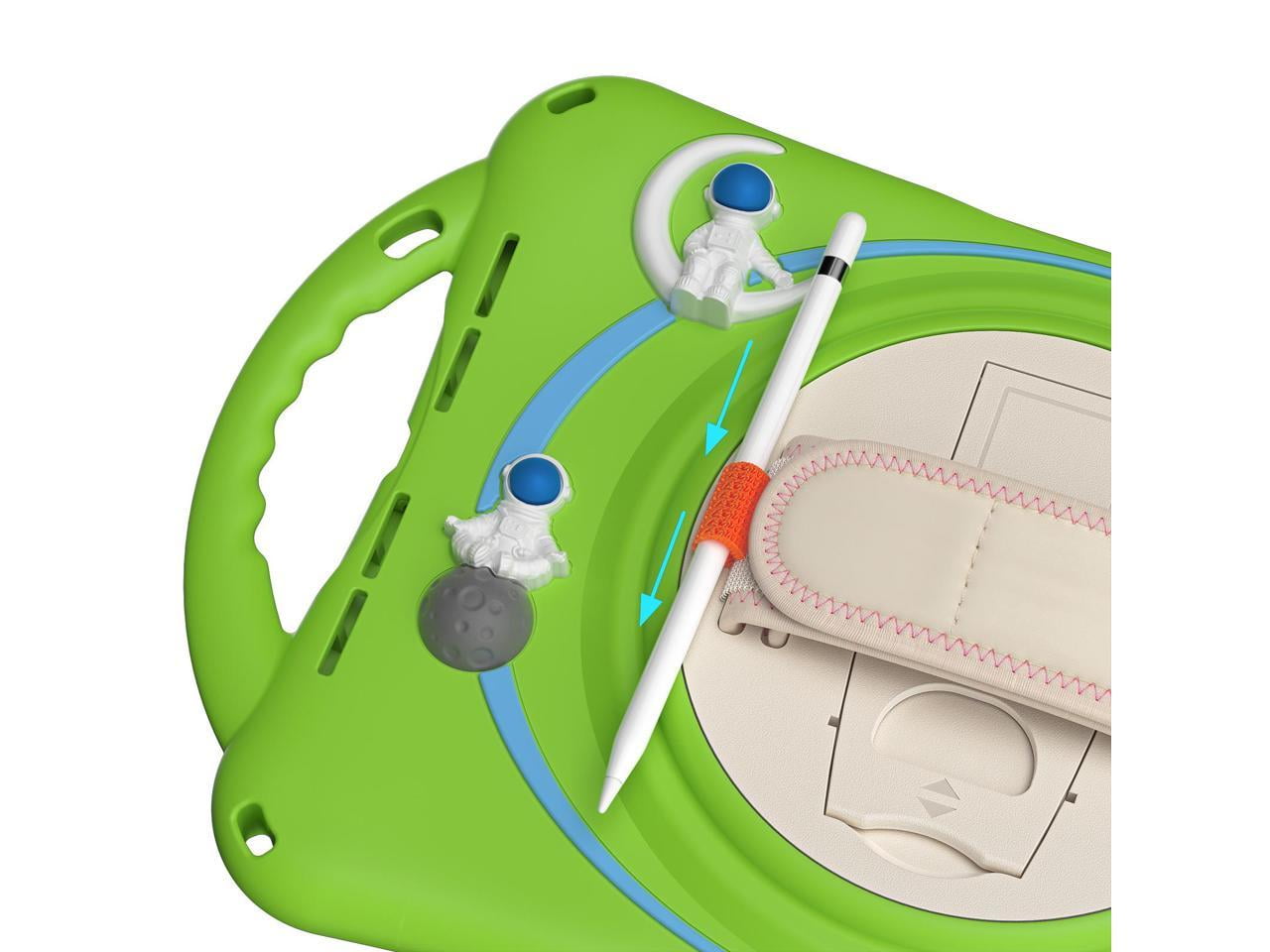 Cute Case for Apple iPad 10th Generation 10.9 inch 2022, Shockproof Silicone Astronaut Cover with Stand Shoulder Strap, Handle Grip, Pencil Holder Green