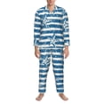 thumbnail image 3 of Lsque Ocean on Striped Pattern Long Sleeve Pajama Set for Men - Soft 2-Piece Sleepwear and Loungewear Set with Pockets, Comfy Nightwear-Medium, 3 of 7