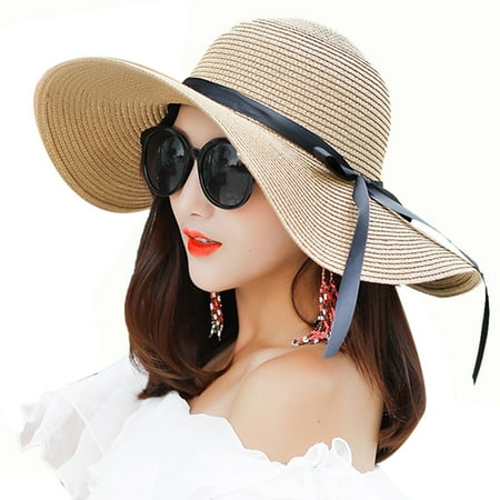 Girls Flame Cap Beach Hat, Coxeer Travel Foldable Wide Brim Bowknot UV Protection Floppy Summer Cap Sun Hat for Women Girls ()