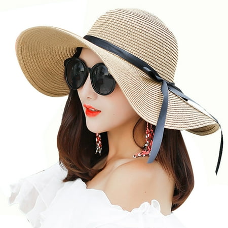 Beach Hat, Coxeer Travel Foldable Wide Brim Bowknot UV Protection Floppy Summer Cap Sun Hat for Women (Best Wide Brim Sun Hats)