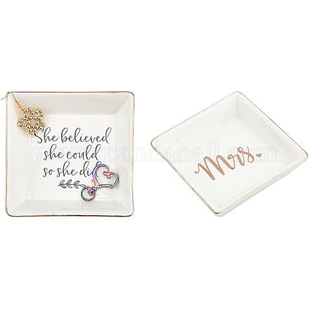 Porcelain Jewelry Plate Square with Word Mixed Color 2pcs/box