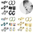 thumbnail image 1 of Juego de 12 pendientes punk de acero inoxidable, lote de aros para pendientes, paquete de pendientes góticos, tapón de oreja falso, juego de pendientes unisex, joyería corporal, plata, 1 of 5