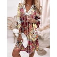 thumbnail image 2 of Women's Boho Floral Printed Lace Dress Loose V Neck 3/4 Sleeve Mini Beach Spring Summer Dresses for Women 2024, 2 of 6