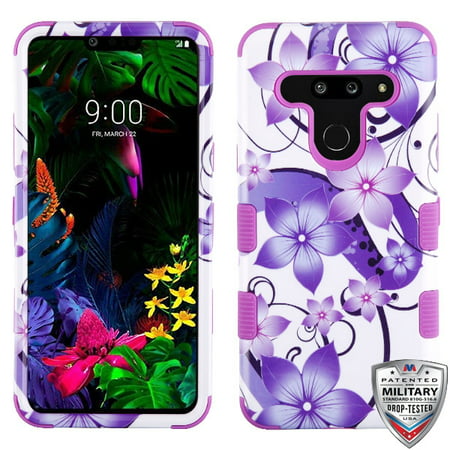 LG G8 ThinQ Phone Case 3 in 1 Hybrid Impact Armor Hard PC & Soft TPU Silicone Rubber Heavy Duty Rugged Bumper Shockproof Anti Slip Full Body Protective Hard Case Hibiscus Flowers Cover for LG G8 Thinq