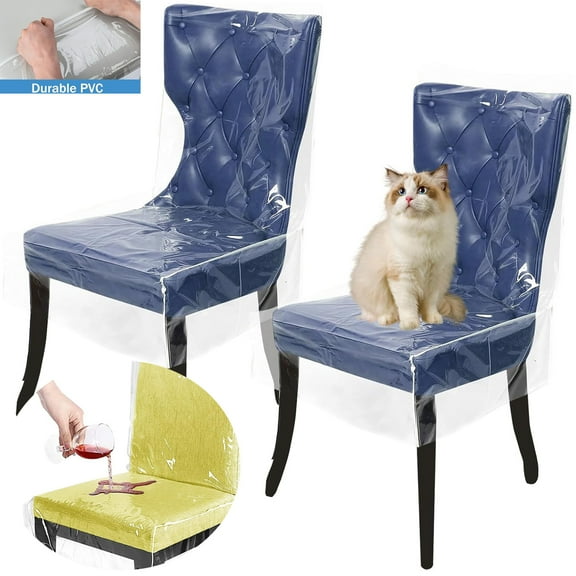 Tutuviw 2 Pcs Plastic Dining Chair Covers Protectors,Waterproof Dining Chair Cover with Backrests,Clear Chair Seat Protective Cover,Heavy Duty Slipcover,Dining Chair Dust Cover,Anti Cat Scratch