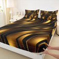 thumbnail image 4 of Castle Fairy 3D Metallic Gold Wave King Sheets 4pcs,Glossy Layered Abstract Pattern Bedding,Gold Black,1 Fitted Sheet,1 Flat Sheet and 2 Pillowcases, 4 of 6