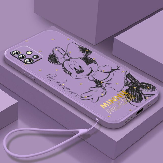 Disney-funda de Mickey y Minnie Love para Samsung Galaxy, carcasa con cuerda líquida para modelos A73, A53, A33, A52, A32, A22, A71, A51, A21S, A03S, 4G y 5G