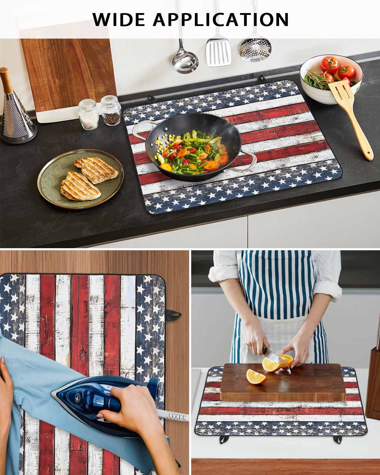 nqOlkjepod Large Induction Cooktop Protector Mat 24"x21", 4th of July Stove Top Covers for Electric Stove, Independence Day Blue Star Red Stripe Stove Burner Cover Mats, Glass Top Stove Cover