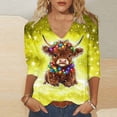 thumbnail image 2 of Women Christmas Highland Cow Shirt Cute Animal Graphic Farm Pullover Country Western Casual 3/4 Sleeve Shirts Tops, 2 of 5