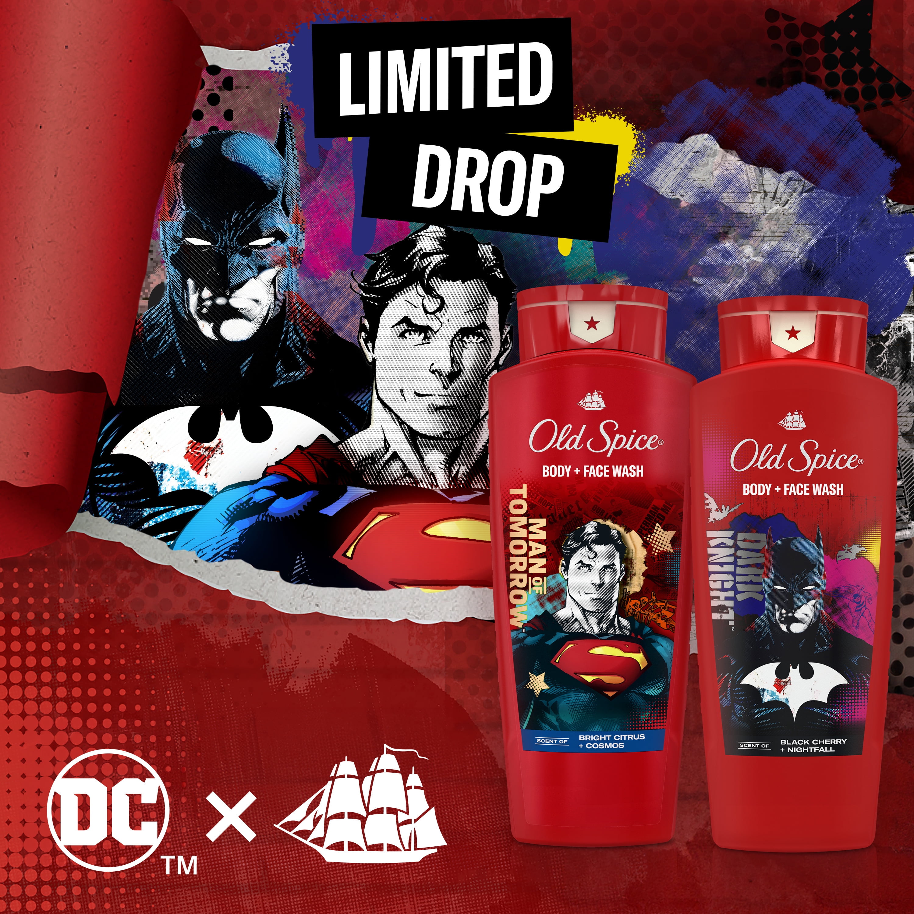 Old Spice Cleansing Body Wash for Men, 24/7 Shower Fresh with Lasting Scent, 2 in 1 Body and Face Wash, Rich Lather, Twin Pack, Superman and Batman, 2 x 24oz