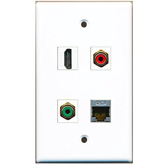 RiteAV - 1 Port HDMI 1 Port RCA Red 1 Port RCA Green 1 Port Shielded Cat6 Ethernet Wall Plate