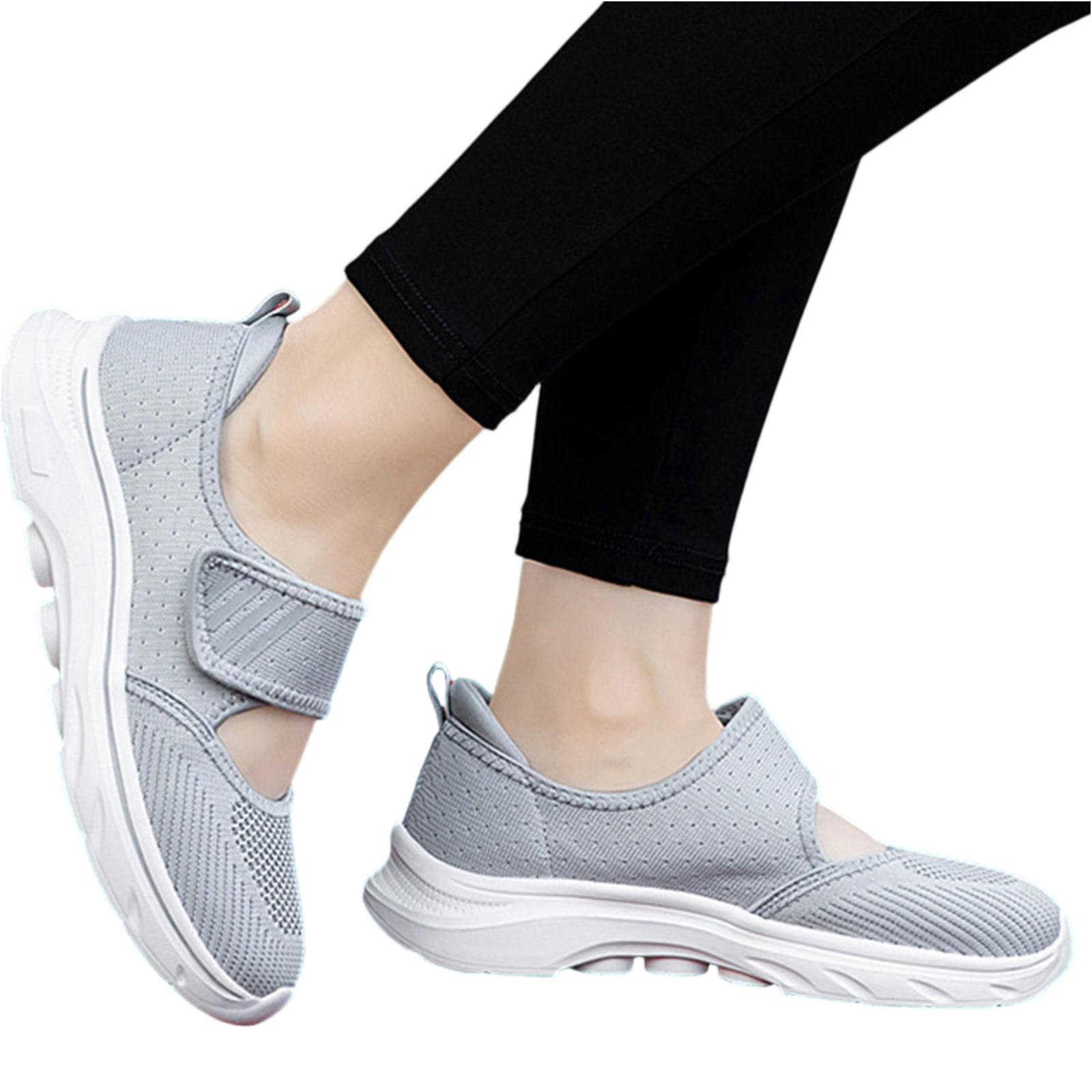NexTorq Woman Sneakers, Women's Mesh Adjustable Nurse Shoes Comfortable Hollow Breathable Working Orthotic Wedges Mary Jane Lightweight Out Granny Non-Slip Walking Shoe Light Gray 8