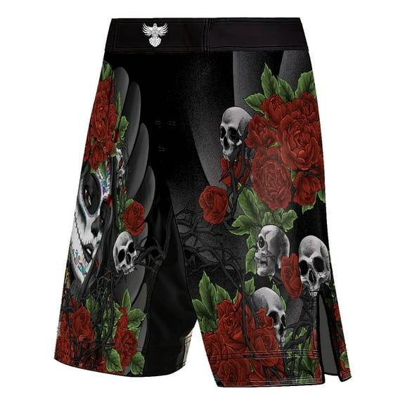 Raven Fightwear Men's Calaveras y Rosas MMA Shorts BJJ Black