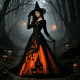 thumbnail image 4 of AoDai Gothic style long-sleeved witch dress with ghost castle print, suitable for Halloween party cosplay (all dress patterns are printed, the dress does not include a petticoat)., 4 of 6