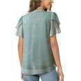 thumbnail image 5 of VBTAPA Women Dressy Casual Tops Chiffon Business Work Blouses Petal Short Sleeve Summer Shirts Light Green XXL, 5 of 8
