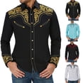 thumbnail image 3 of Men Western Long Sleeve Shirts Casual Loose Slim Button Dress Shirt Blouse Tops, 3 of 8