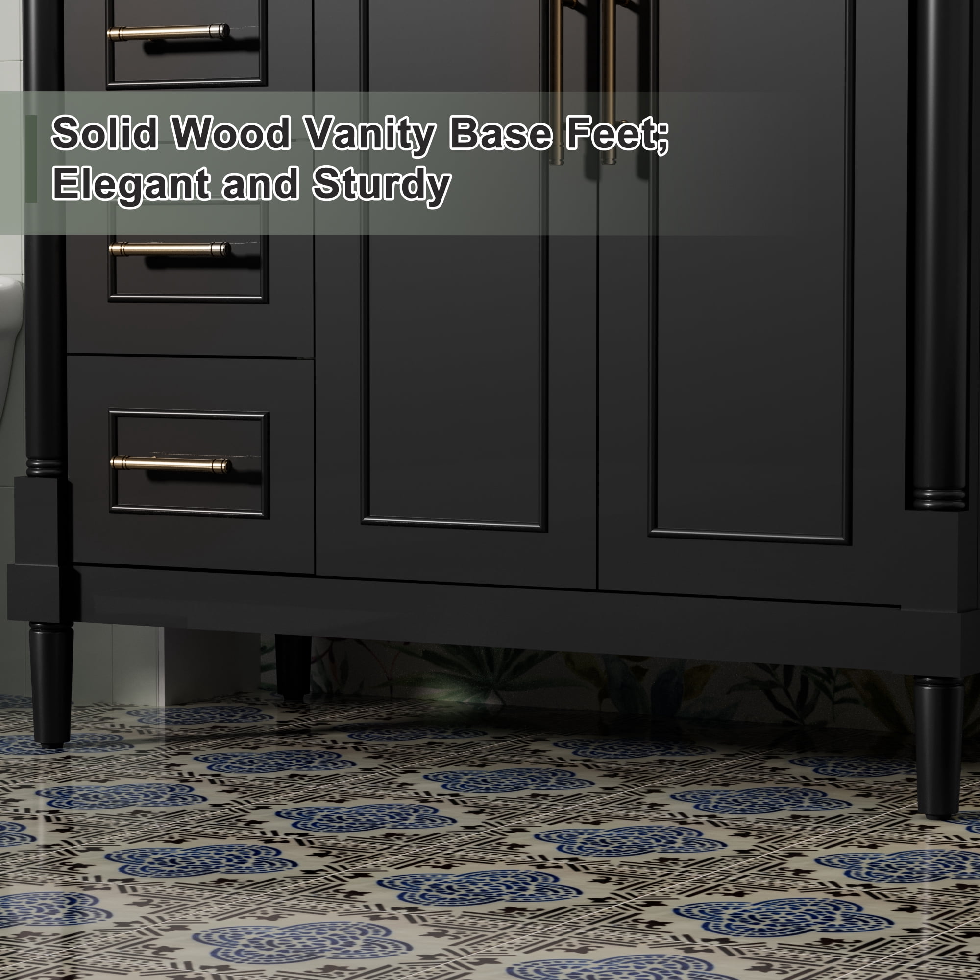 36" Freestanding Bathroom Vanity with Ceramic Sink Top, Zinc Alloy Faucet, Classic Tapered legs
