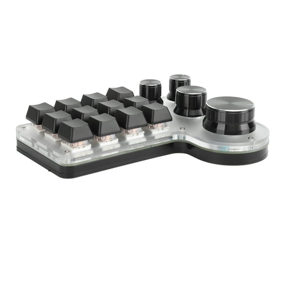 Programmable Macro Keyboard, Hot Swappable 12 Keys 4 Knobs Acrylic Red Switch Custom Macro Gaming Programmable Keyboard for Office