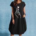 thumbnail image 2 of Fesfesfes Spring Dresses for Women Loose Round Neck Tunic Dress Casual Knee Length Linen Mini Dress Heart Printed Mom Dress with Pocket, 2 of 5