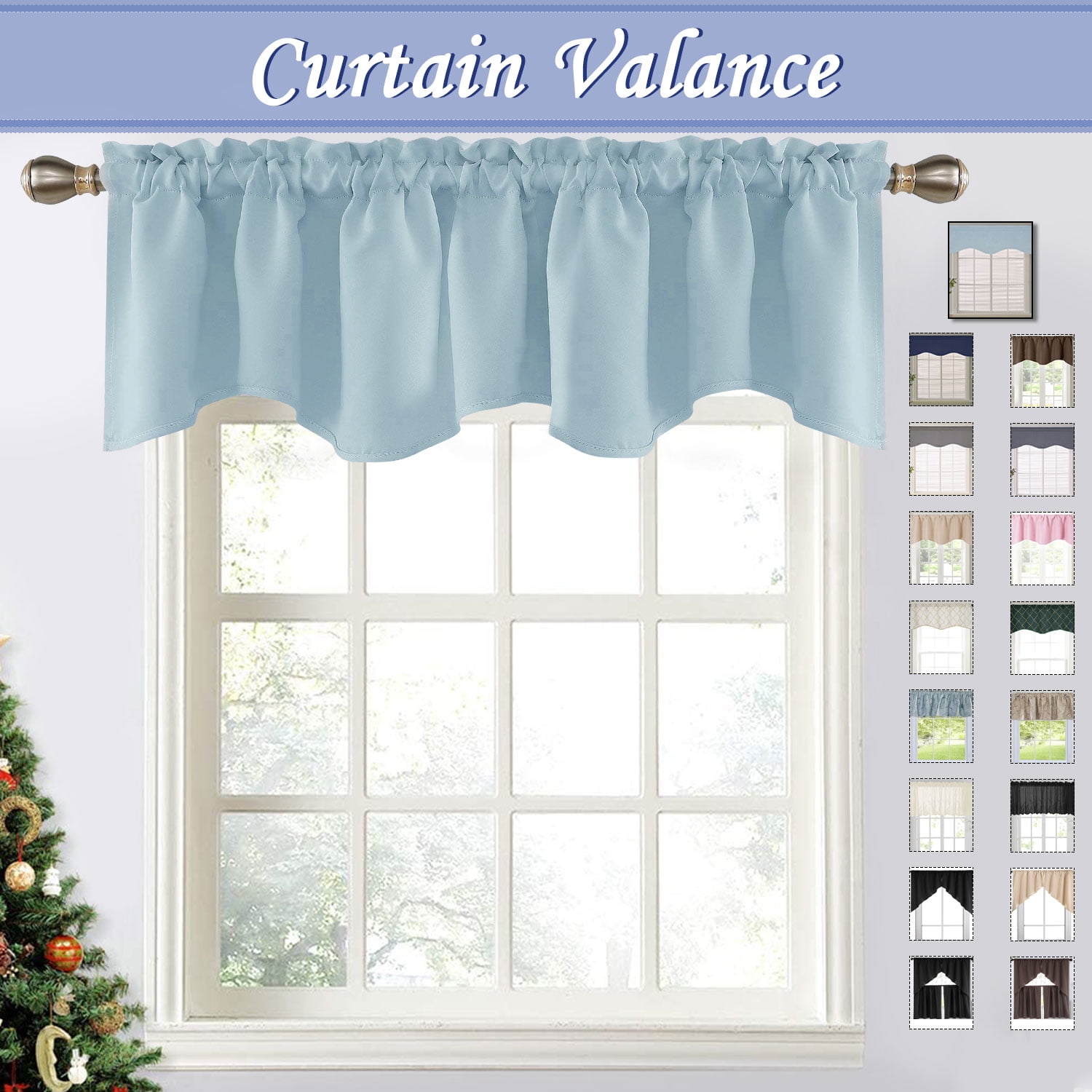 Home Blue Blackout Window Valance for Kitchen, 52" x 18" Minimalism