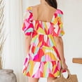 thumbnail image 4 of Robes d'Été pour les Femmes 2023 Mode Femmes Manches Courtes sur l'Épaule Impression Buste Élastique Pull Robe Plage Daliy Parti Plus Size Robe de Soleil, 4 of 9