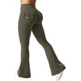 thumbnail image 2 of Flare Leggings for Women Butt Lift Yoga Pants with Pockets Gym Scrunch Workout Army Green 2XL, 2 of 4