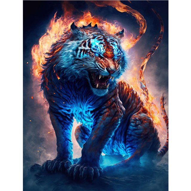 Kit de Pintura de Diamante 5D FLhrweasw Tigre Taladro Redondo Completo Decoración para el Hogar