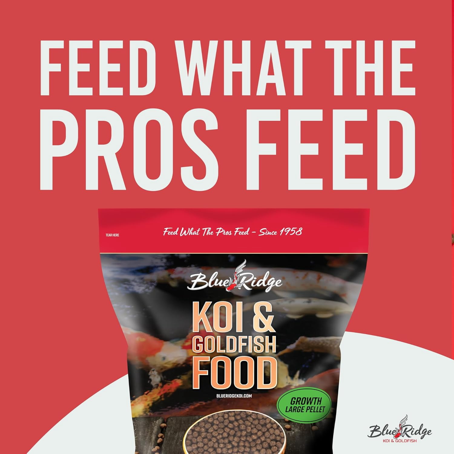 Blue Ridge Koi Fish Food 5lb - Koi Food Large 3/16" Growth Formula, Goldfish Food, Premium Fish Food for Ponds, Ponds Fish Food, Floating Pond Pellets