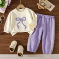 thumbnail image 2 of Huowey Toddler Girls Cute Sweatshirt Outfits Sets Crewneck Bow Print Long Sleeve Pullovers Winter Bottom Tops And Wide Leg Elastic Waist Pants Toddler Baby Casual Streetwear,Multicolour,9-12 Months, 2 of 9